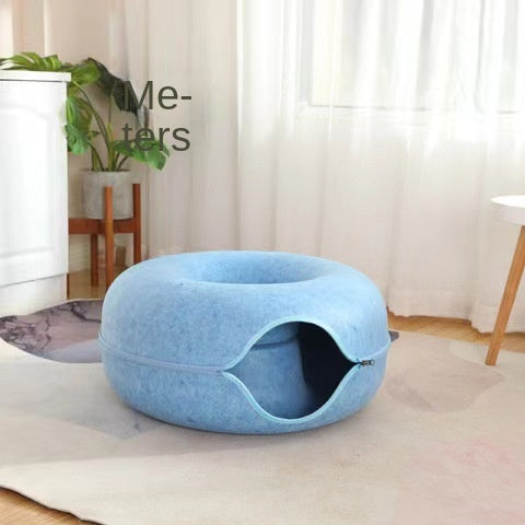 Panier donut pour chat – Tunnel et jouet intégrés