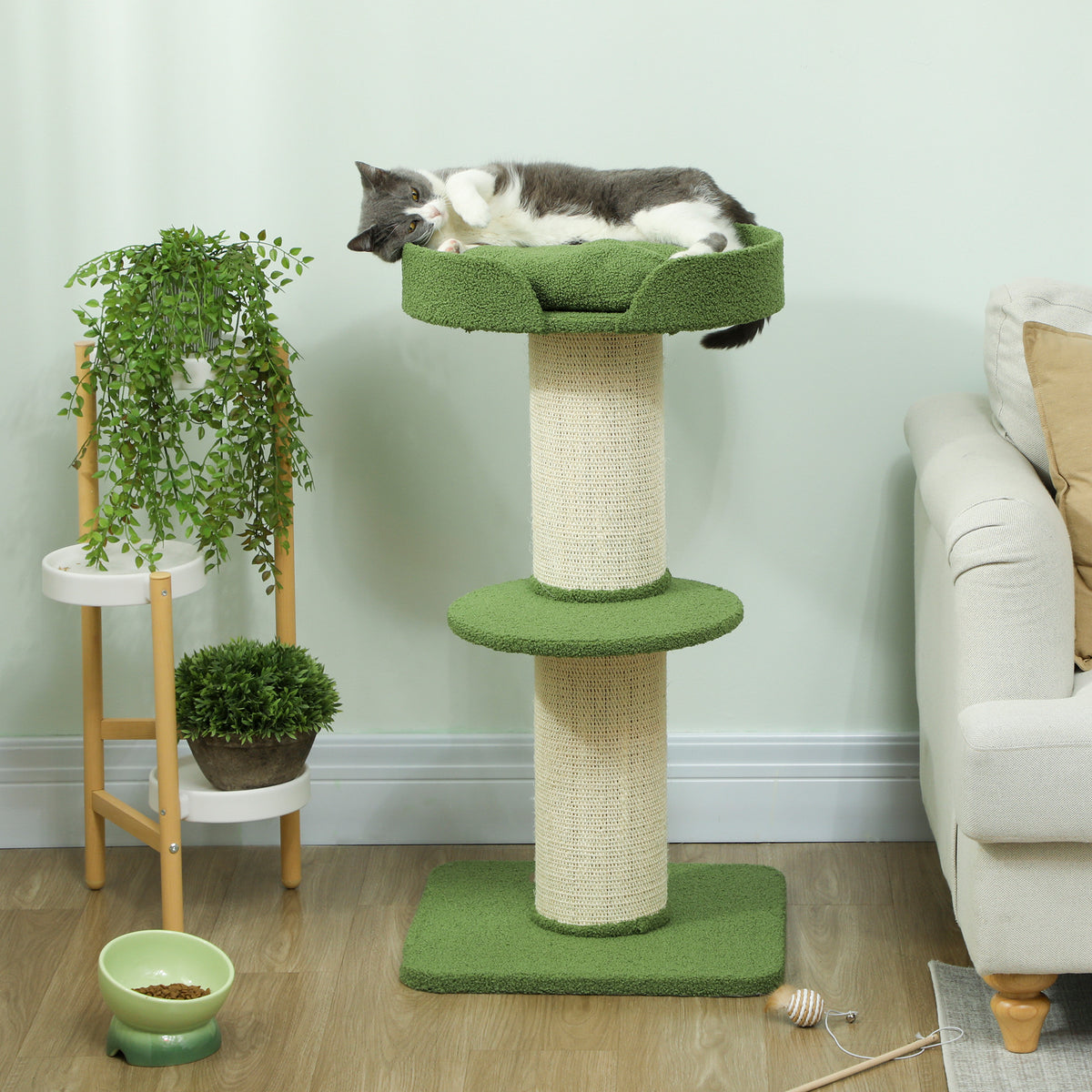 Arbre à Chat avec Griffoir, Centre d'Activités, Plateformes, Coussin, 45 x 45 x 91 cm, Vert et Beige-1