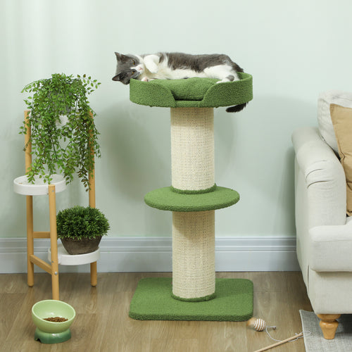 Arbre à Chat avec Griffoir, Centre d'Activités, Plateformes, Coussin, 45 x 45 x 91 cm, Vert et Beige-1