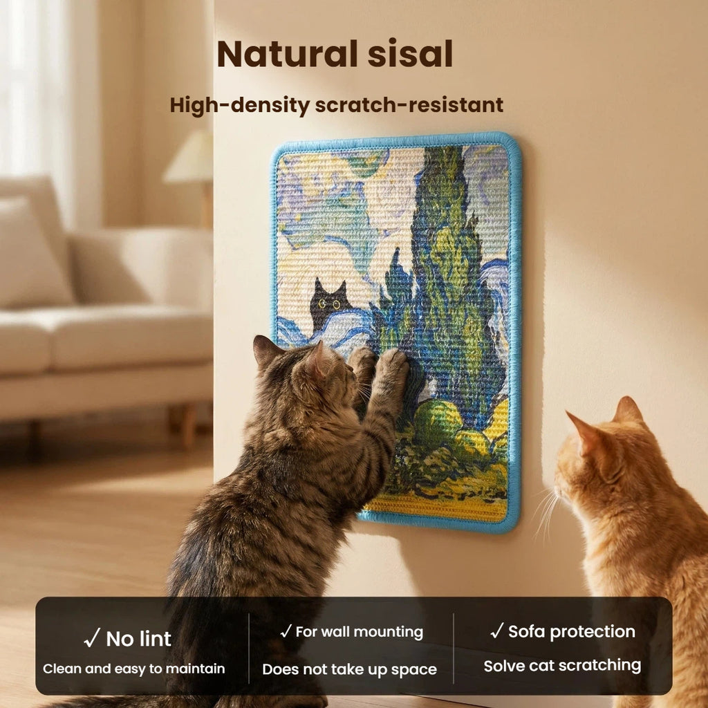 Griffoir mural en sisal pour chat – Motifs artistiques