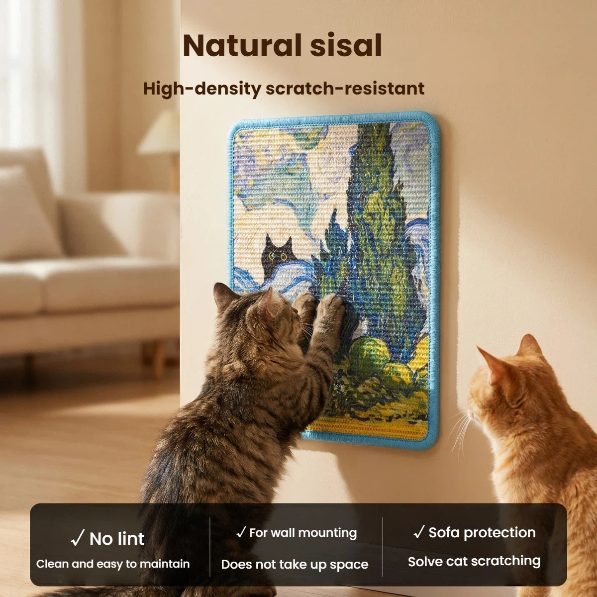 Griffoir mural en sisal pour chat – Motifs artistiques