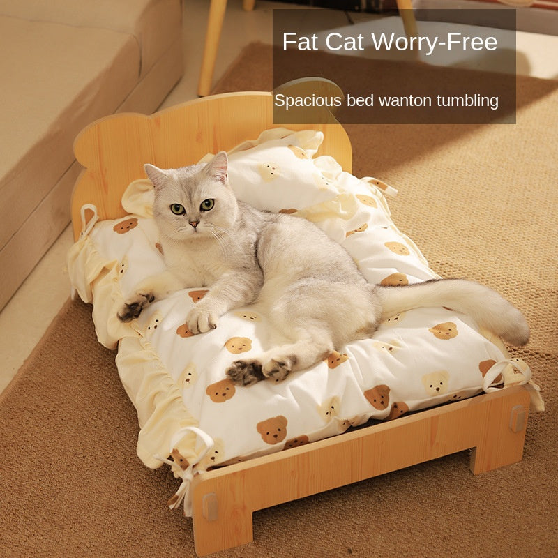 Lit pour chat et chien – Couchage en bois avec coussin