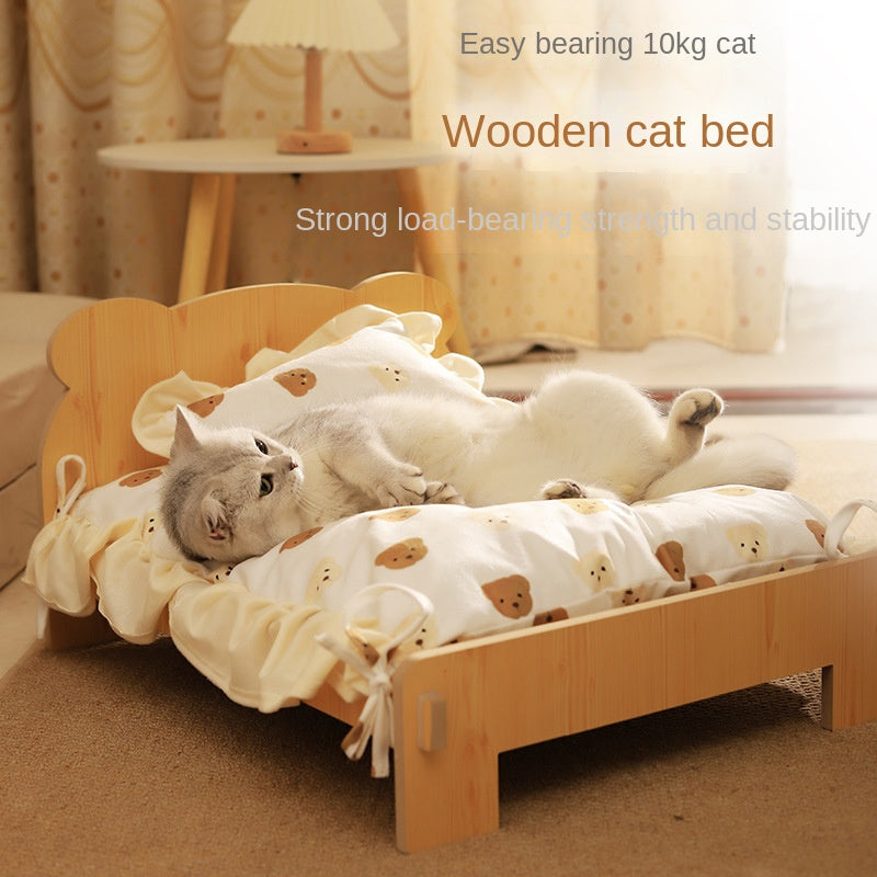 Lit pour chat et chien – Couchage en bois avec coussin