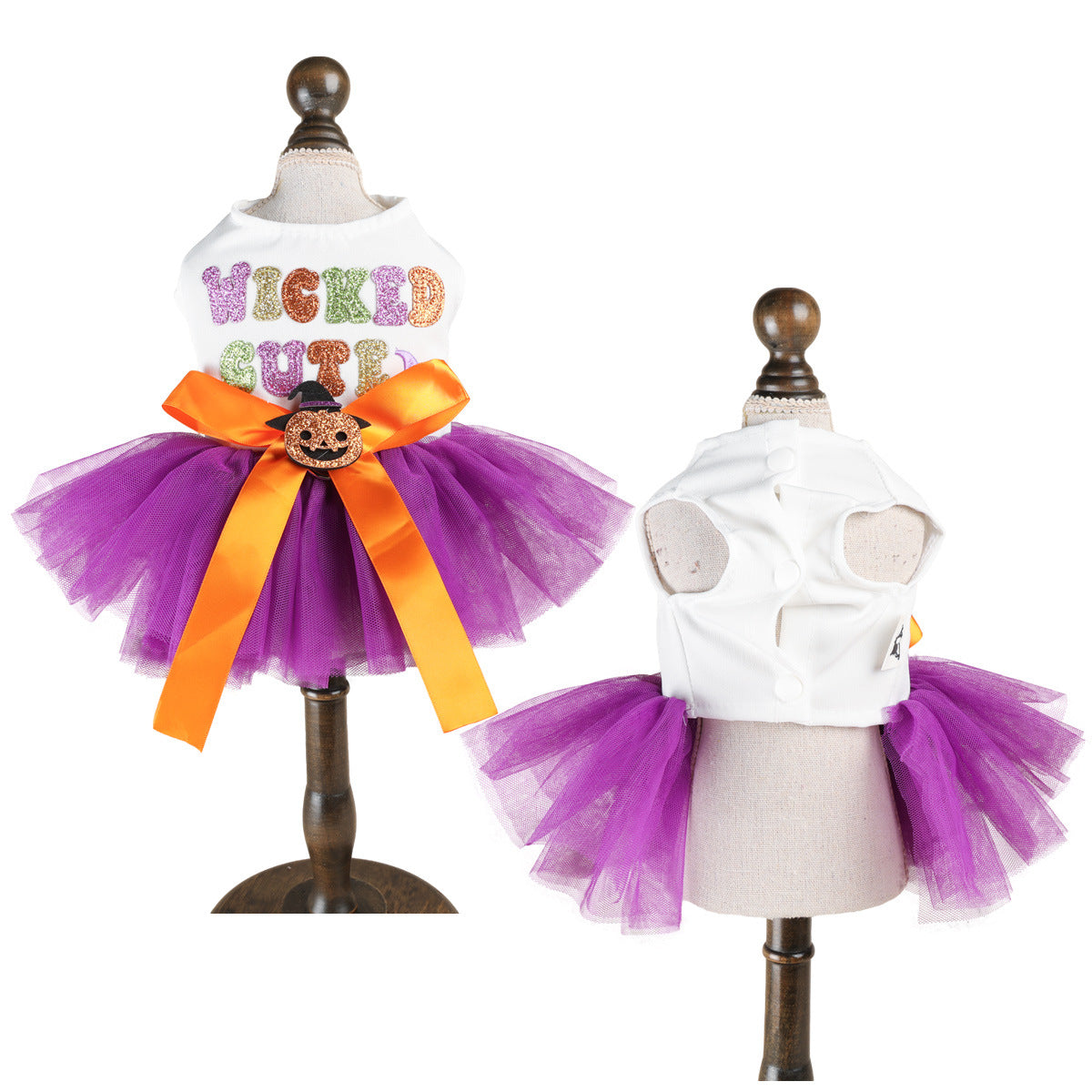Robe Halloween pour chien – Citrouille violette à sequins