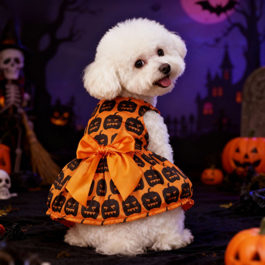 Robe Halloween pour chien – Citrouille, chauve-souris & fantôme