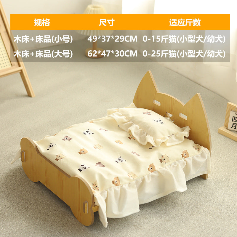 Lit pour chat et chien – Couchage en bois avec coussin