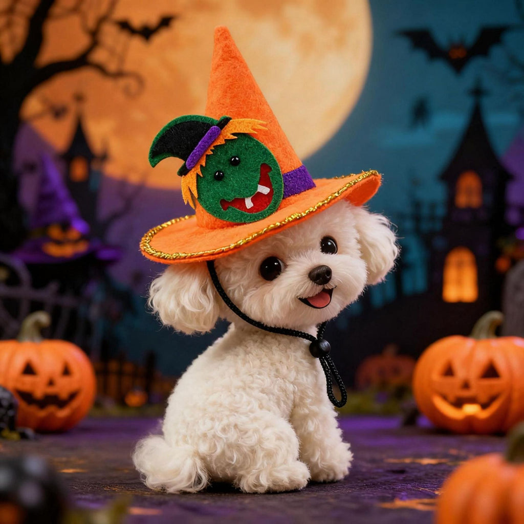 Chapeau d’Halloween pour chien – Citrouille & motifs fantaisie