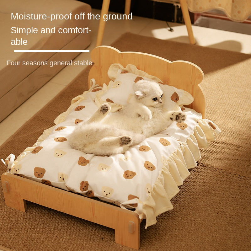 Lit pour chat et chien – Couchage en bois avec coussin