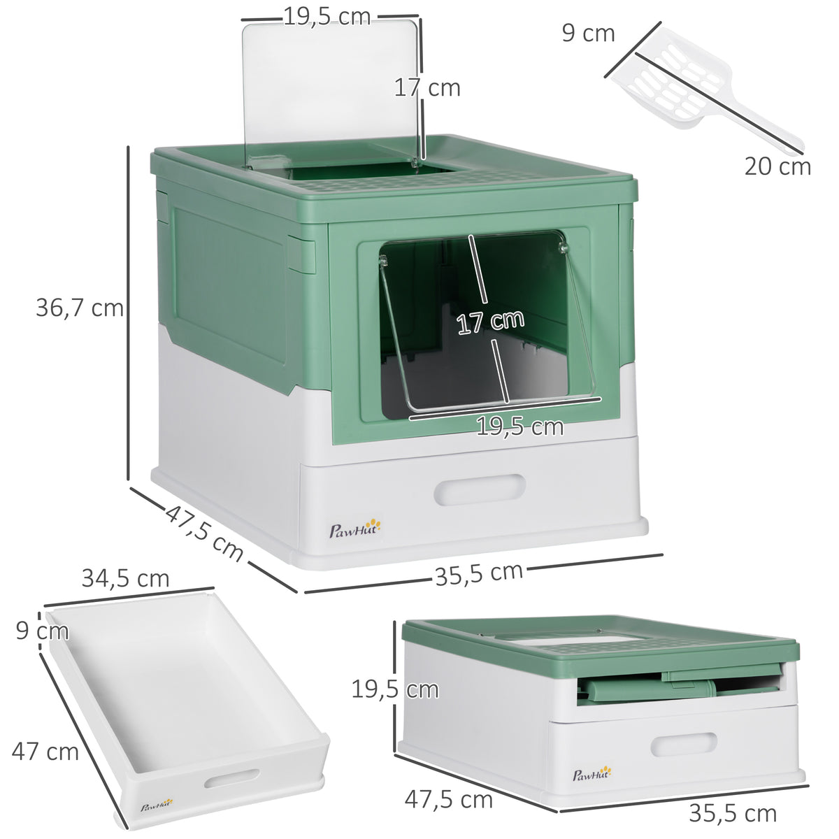 Lot de 2 maisons de toilette pour chat pliable double porte battante et supérieure pelle fourni 47,5 x 35,5 x 36,7 cm-2
