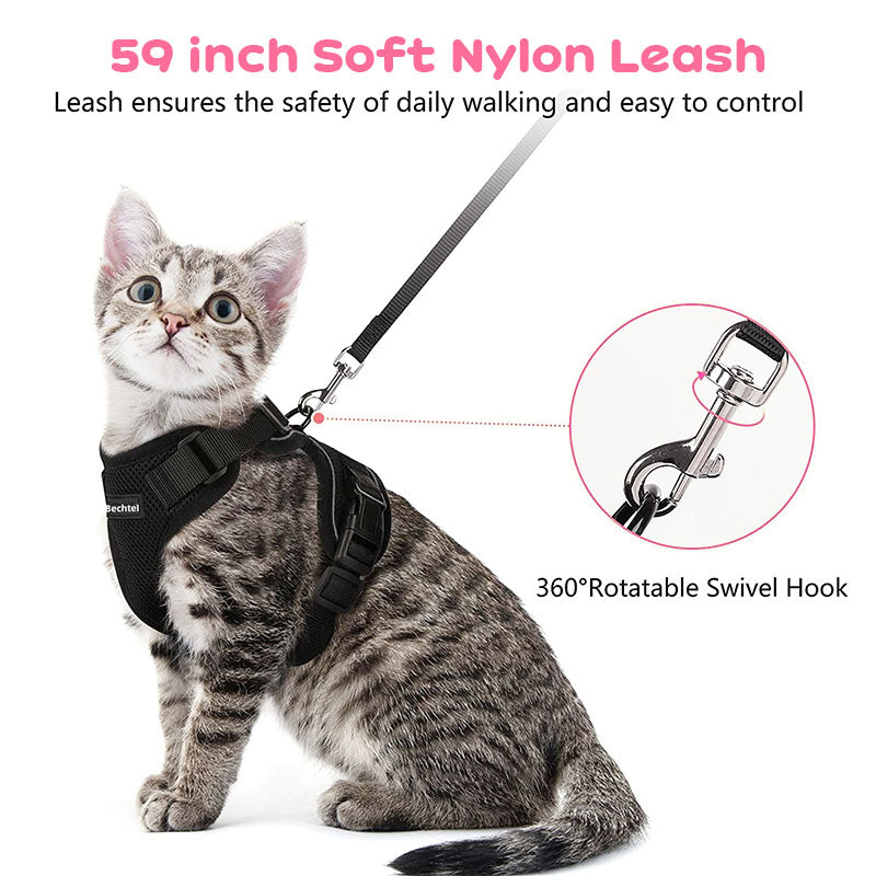 Harnais avec laisse pour chat – Réfléchissant et anti-fugue