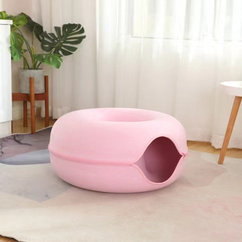 Panier donut pour chat – Tunnel et jouet intégrés