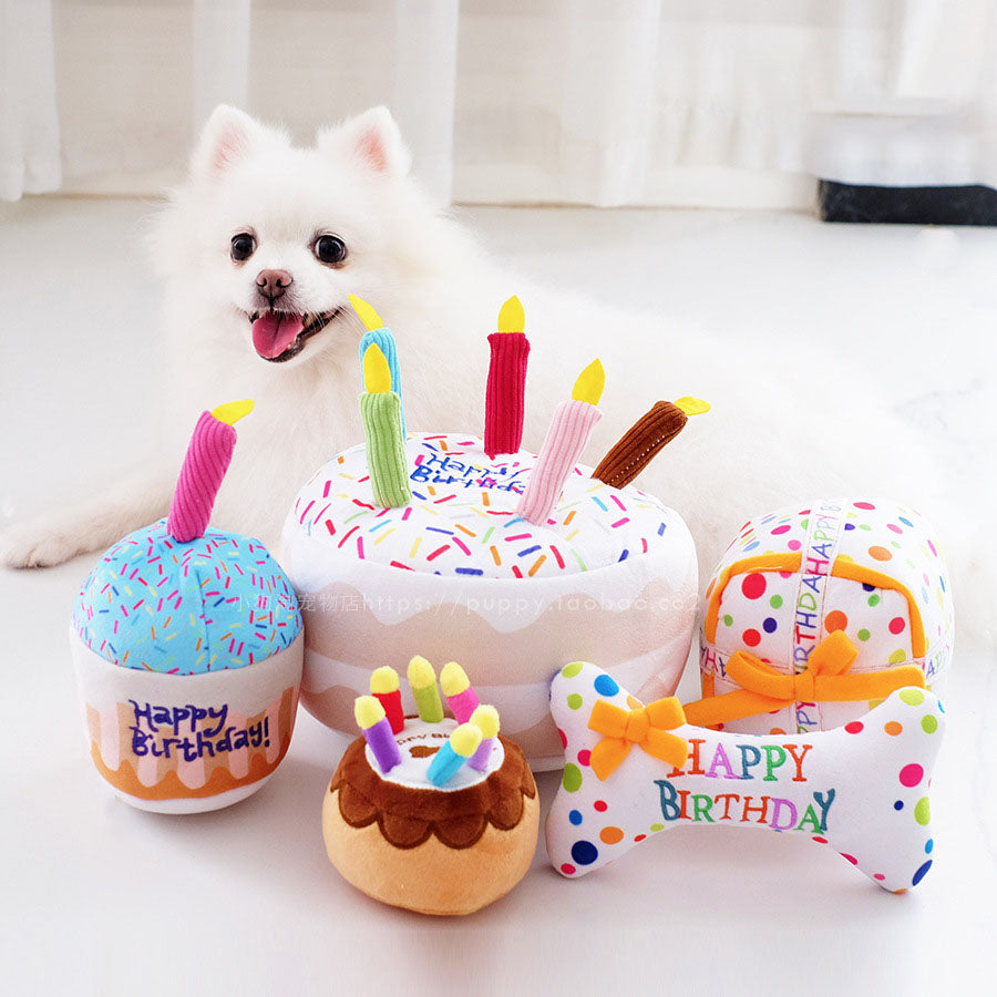 Jouet peluche sonore gâteau pour chien & chat – Anniversaire