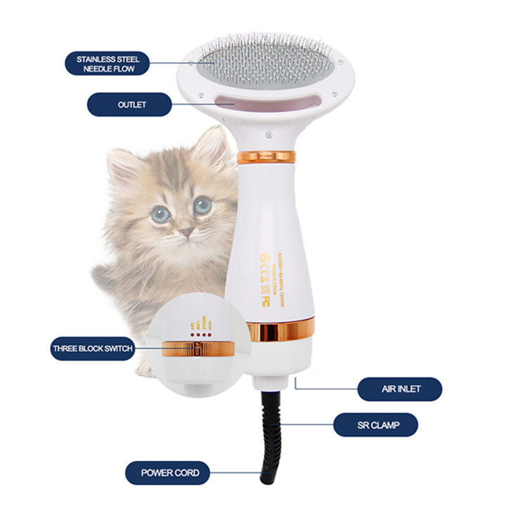 Brosse séchante pour chien & chat – Peigne à air chaud