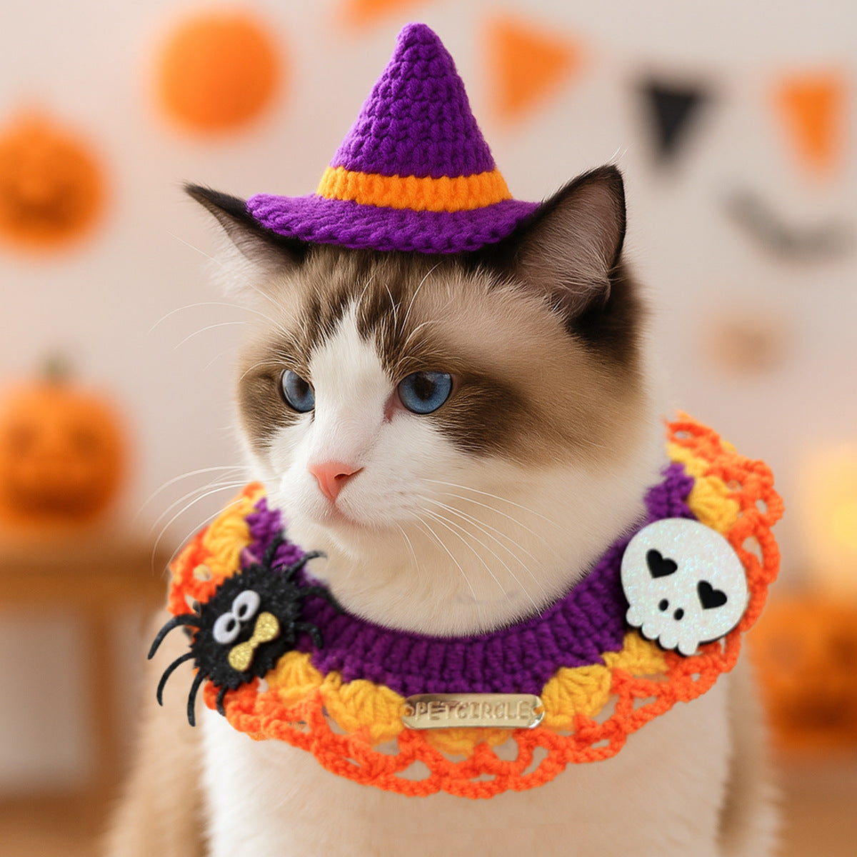Bandana Halloween tricoté pour chien & chat – Motifs festifs
