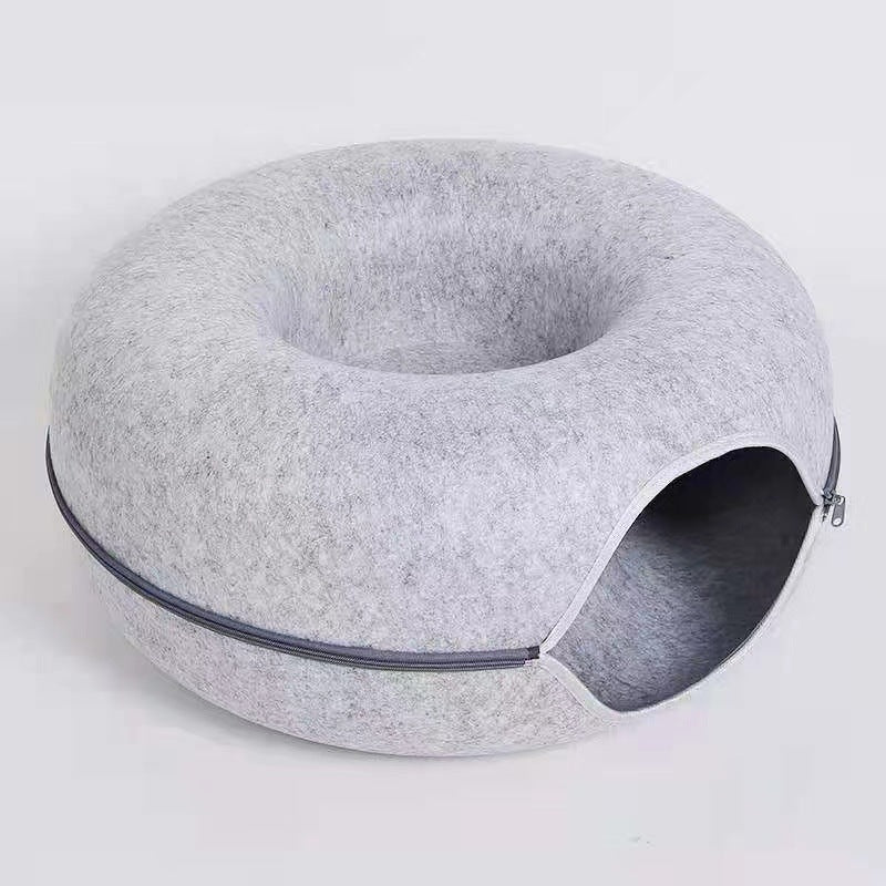 Panier donut pour chat – Tunnel et jouet intégrés
