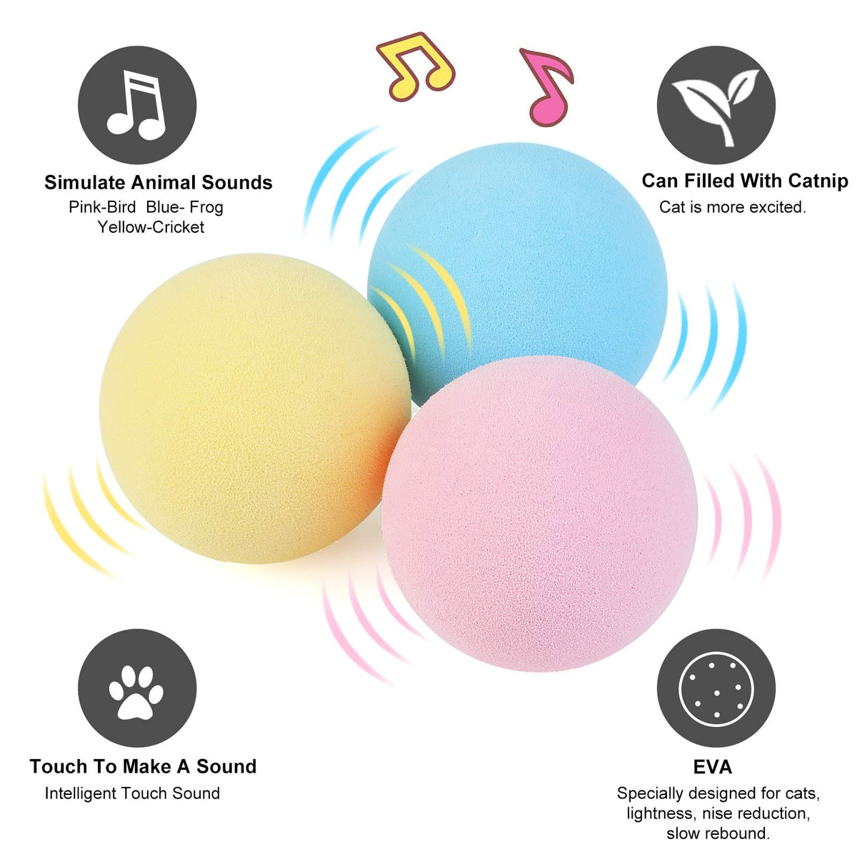 Balle interactive pour chat – Sons et cataire