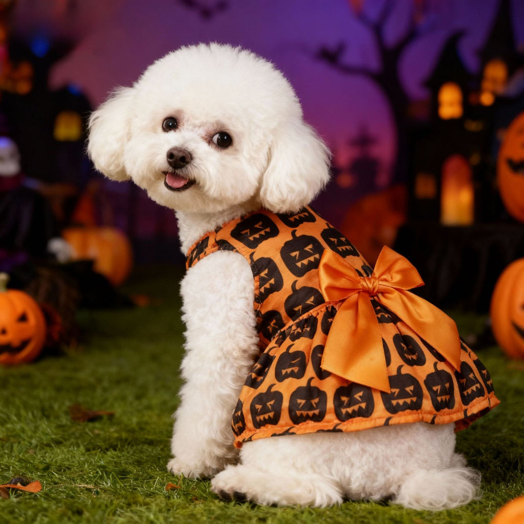 Robe Halloween pour chien – Citrouille, chauve-souris & fantôme