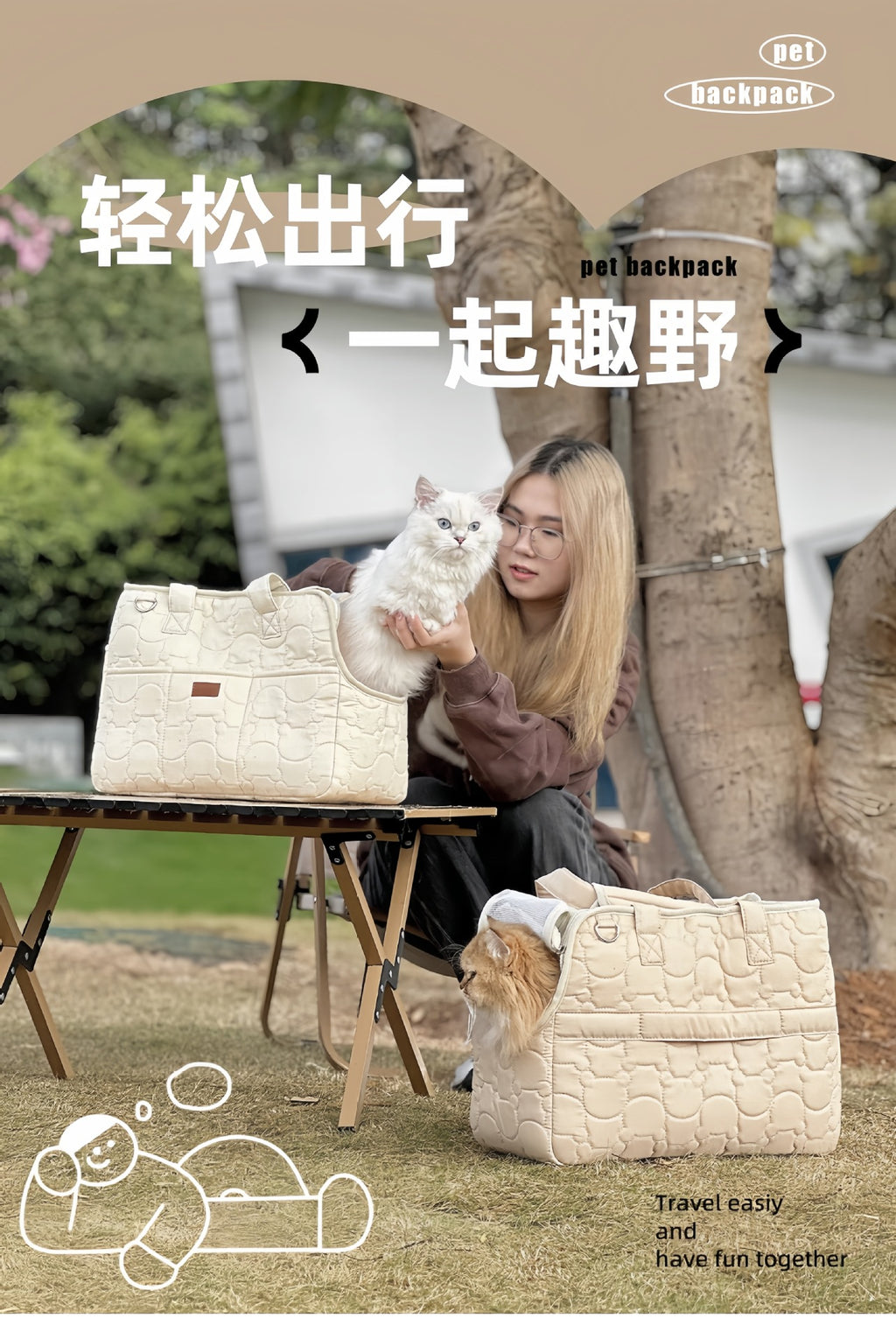 Sac à dos pour chat & petit chien – Doublé chaud avec accessoires