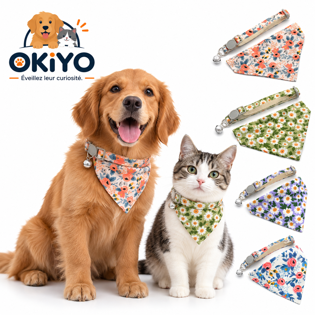 Bandana fleuri pour chien & chat – Collier triangle