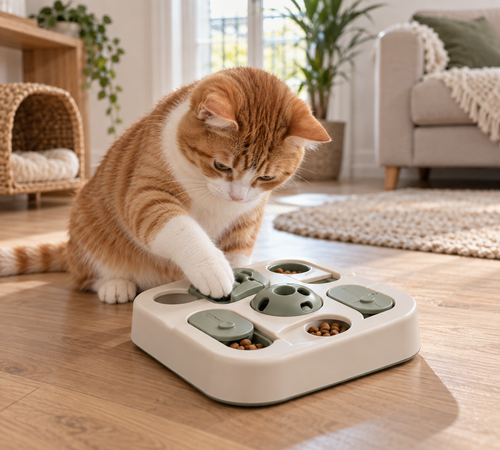 Chat utilisant un jeu puzzle interactif avec des friandises
