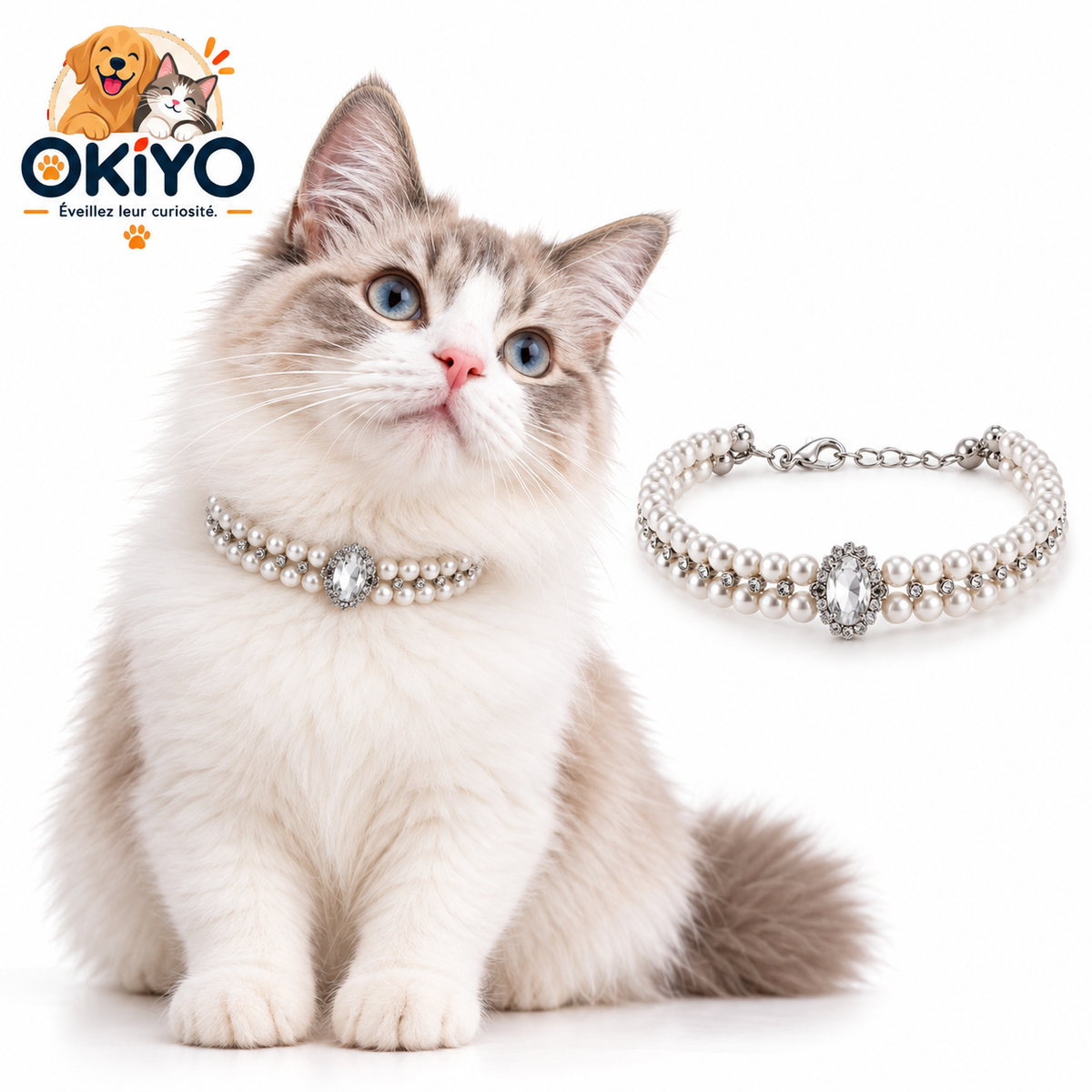 Collier perles et strass pour chien & chat – Cérémonie