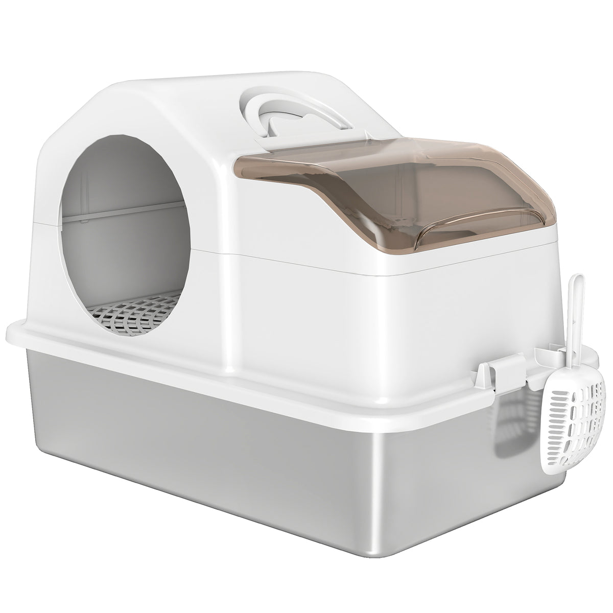 Maison de toilette pour chat avec couvercle amovible, bac à litière chat fermé côtés hauts, 60,5x40,5x45cm, blanc-0