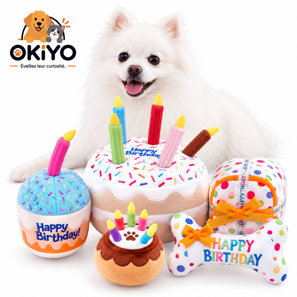 Jouet peluche sonore gâteau pour chien & chat – Anniversaire