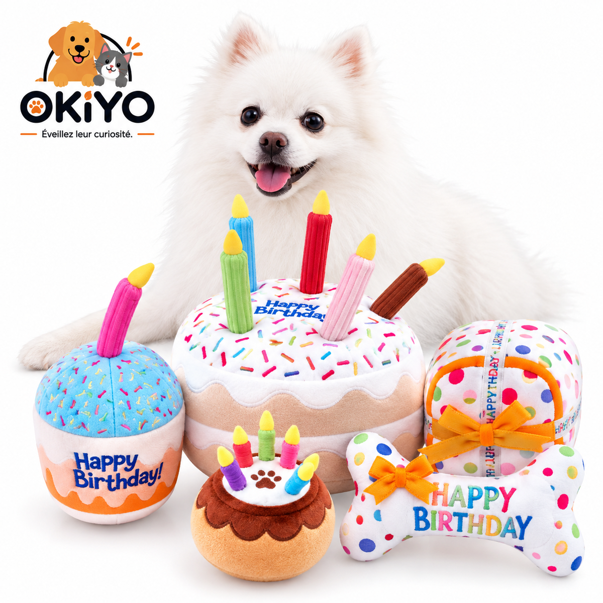 Jouet peluche sonore gâteau pour chien & chat – Anniversaire