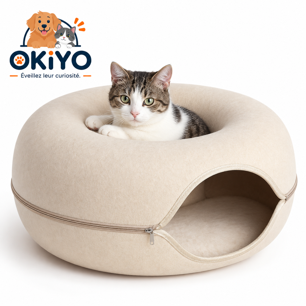 Panier donut pour chat – Tunnel et jouet intégrés