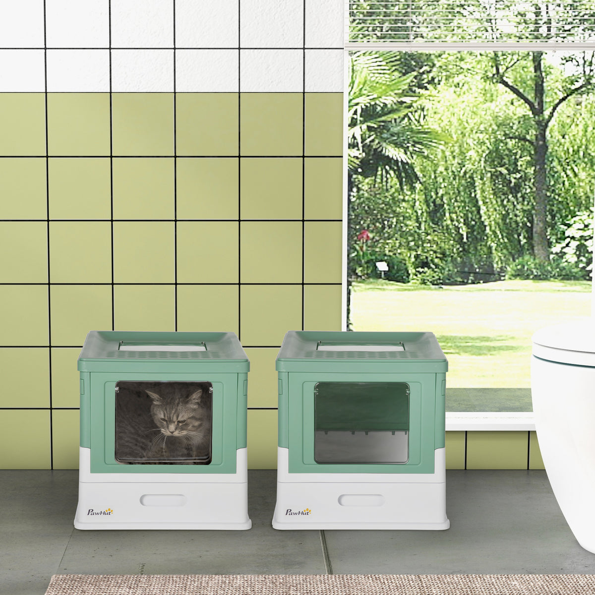 Lot de 2 maisons de toilette pour chat pliable double porte battante et supérieure pelle fourni 47,5 x 35,5 x 36,7 cm-1