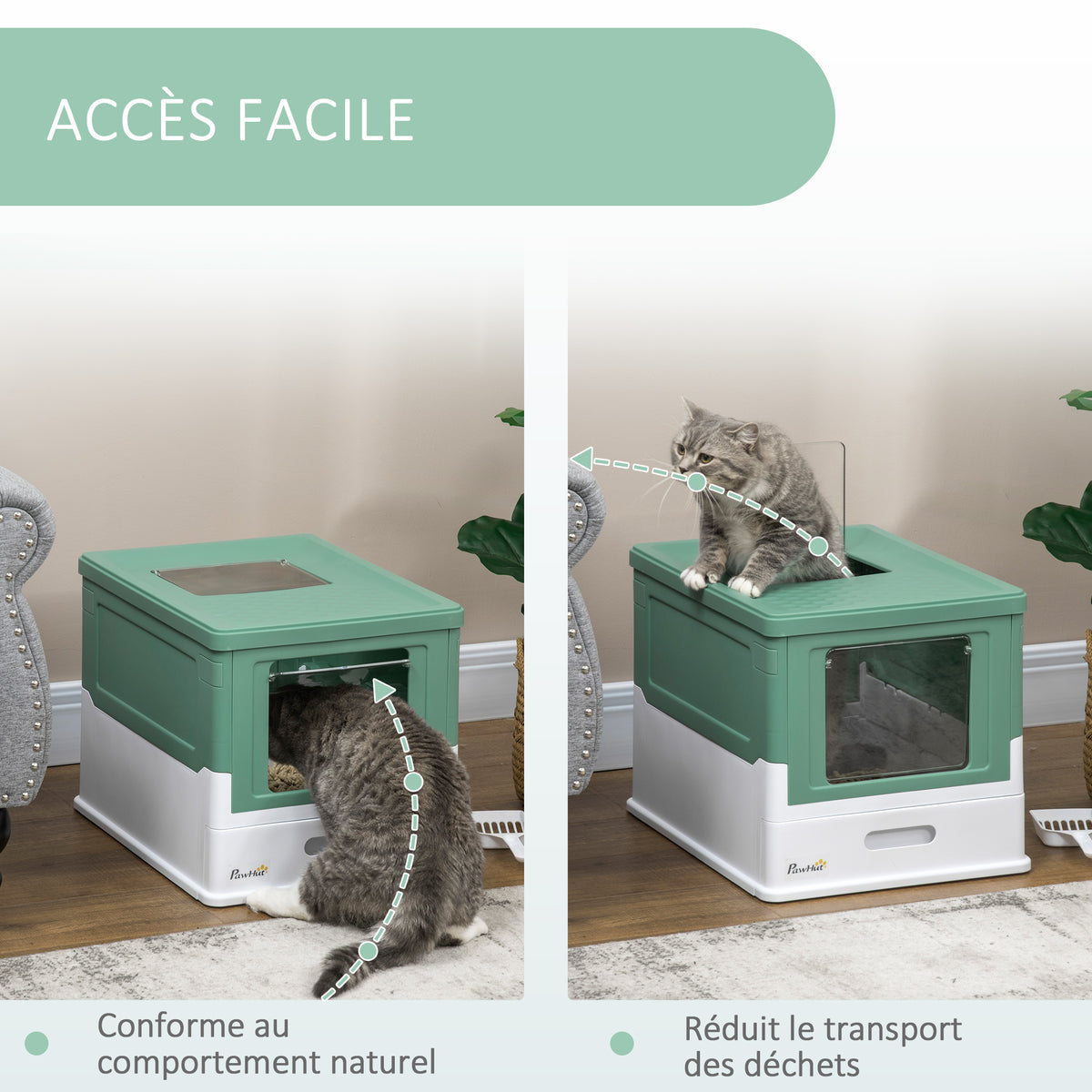 Lot de 2 maisons de toilette pour chat pliable double porte battante et supérieure pelle fourni 47,5 x 35,5 x 36,7 cm-4
