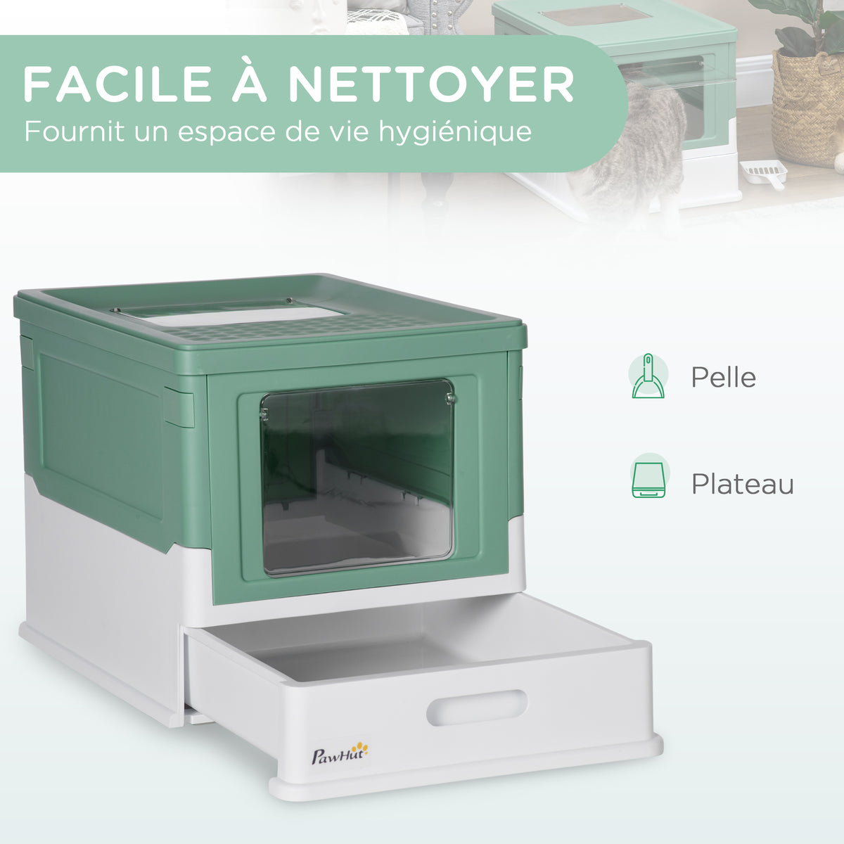 Lot de 2 maisons de toilette pour chat pliable double porte battante et supérieure pelle fourni 47,5 x 35,5 x 36,7 cm-3