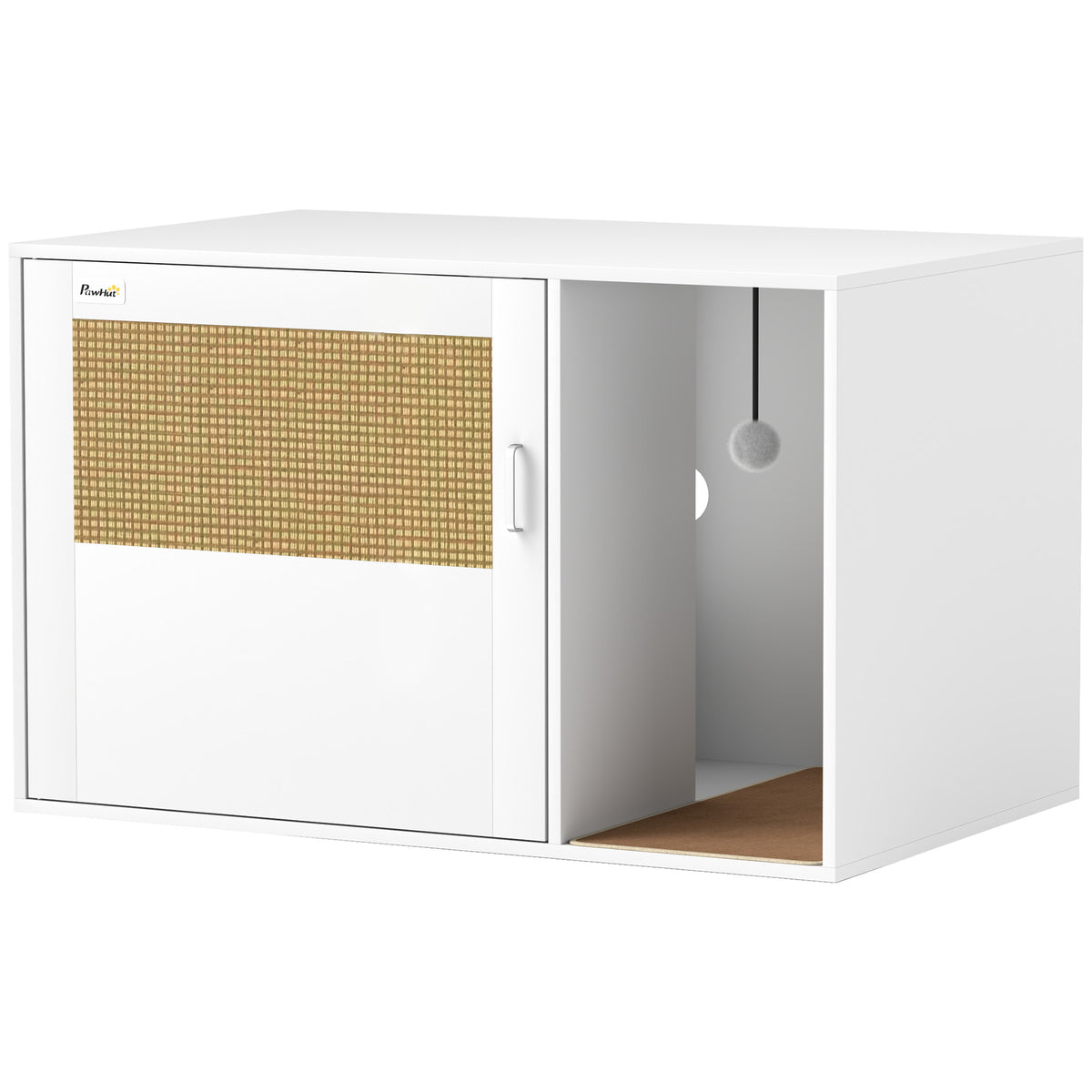 Maison de toilette chat meuble litière pour chat tapis griffoir porte avec poignées style bohème 80 x 50 x 50 cm blanc-0